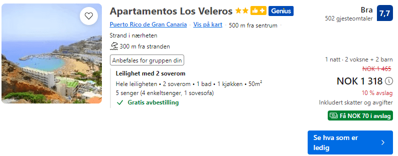 Eksempel fra Booking.com